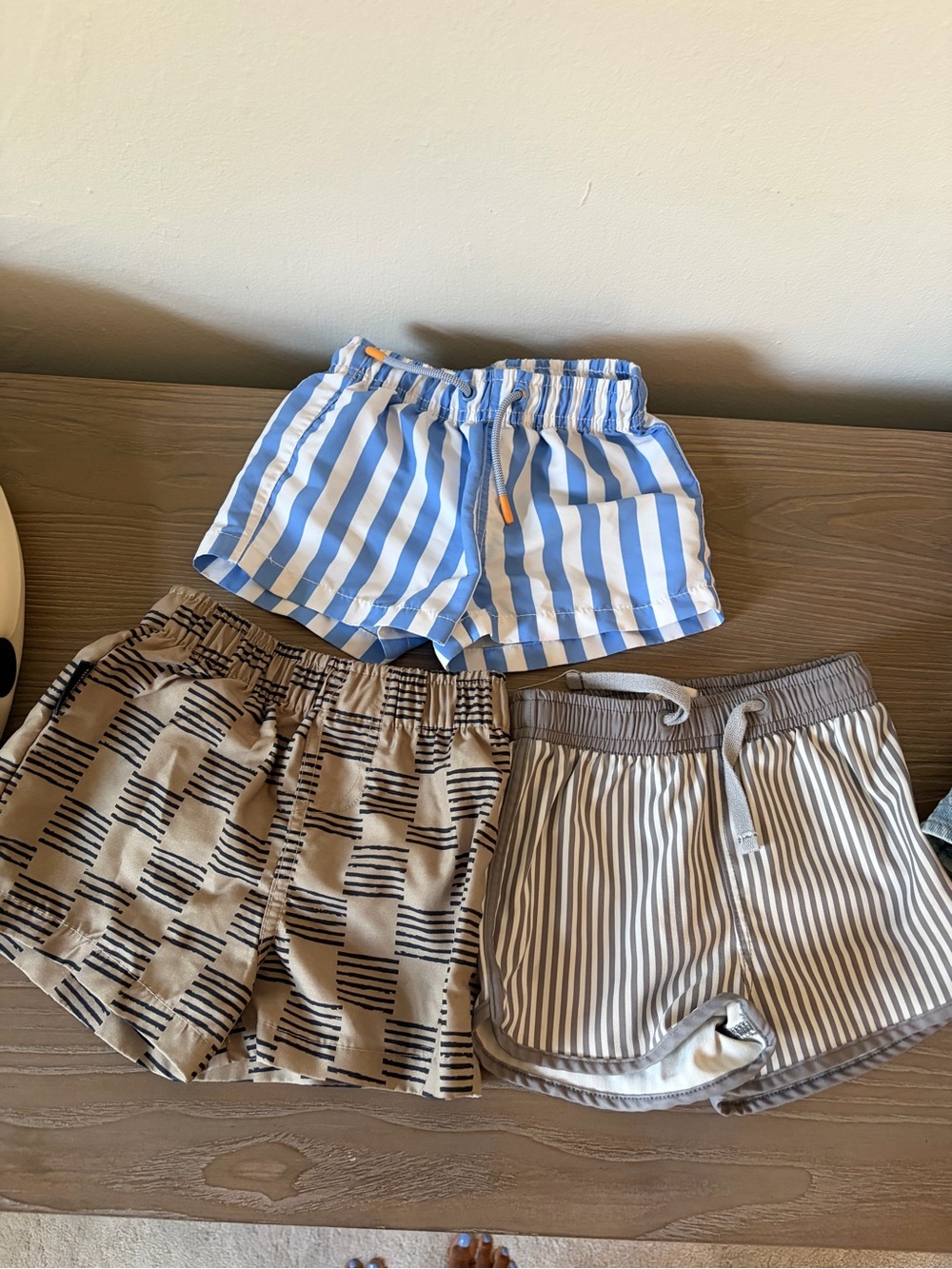 Striped and Patterned Casual swim Shorts Trio - Blue, Tan, Gray